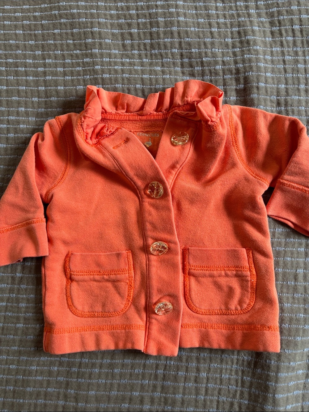 Crewcuts J.Crew Orange Button Front Ruffle Collar Cardigan Sweater 2T
